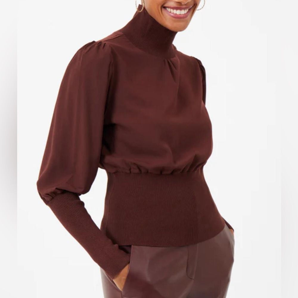 French Connection NWT Krista Chocolate Ribbed Hem Top Designer Luxury Size S